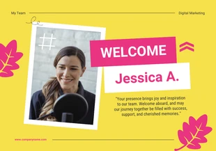 Free  Template: Modern Yellow Pink Welcome New Team Card