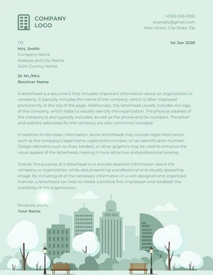 Free  Template: Green Modern Illustration Professional Real Estate Letterhead Template