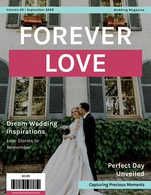 premium  Template: Einfaches, minimalistisches Hochzeitsmagazin in Weiß und Rosa