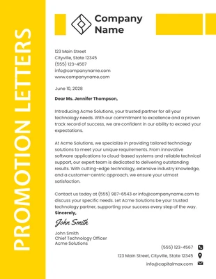 Yellow And White Minimalist Promotion Letters