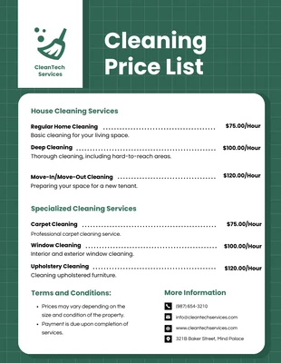 Free  Template: Green and White Modern Pattern Cleaning Price Lists