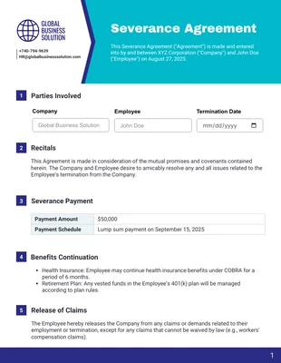 Free  Template: Modello di accordo di buonuscita per le risorse umane