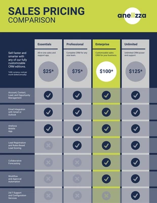 business  Template: Infografica di confronto dei prezzi delle vendite CRM