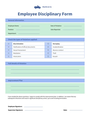 Free  Template: Formulário de ação disciplinar do funcionário