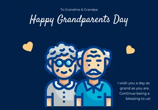 Free  Template: Marineblaue und gelbe minimalistische Illustration „Glückliche Großeltern-Tageskarte“.