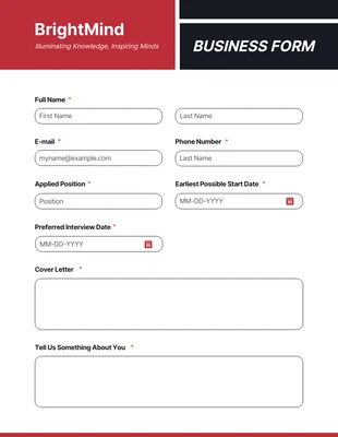 business  Template: Formulario comercial simple en rojo y negro