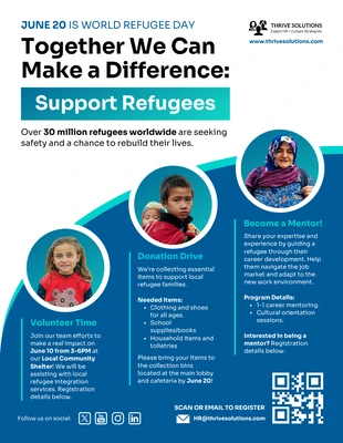 business  Template: Volantino di beneficenza sulle iniziative aziendali a sostegno dei rifugiati