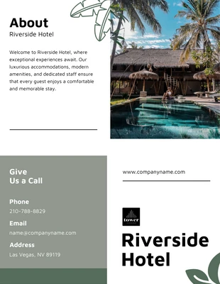 Free  Template: Folheto de hotel em cinza e verde natural