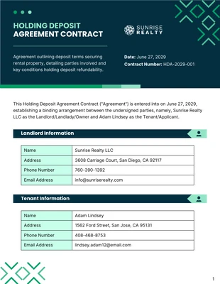 business  Template: Holding Deposit Agreement Contract Template