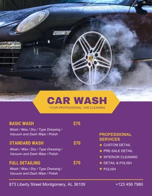 Free  Template: Púrpura Moderno Car Wash Flyer