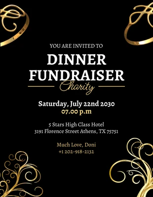 Free  Template: Black And Gold Modern Dinner Fundraiser Flyer