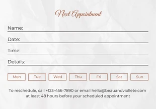 White Minimalist Texture Aesthetic Appointment Card - صفحة 2