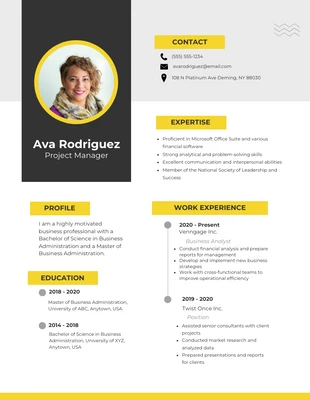 Free  Template: White Black And Yellow Creative Professional Business Resume
