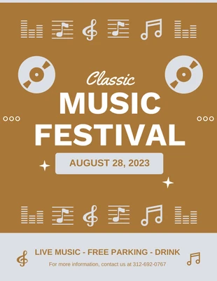 Free  Template: Folheto do festival de música em marrom e cinza claro