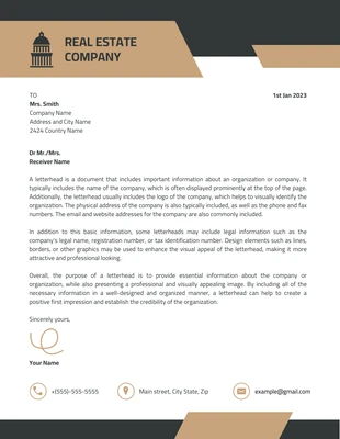 Free  Template: Black And Brown Corporate Modern Real Estate Letterhead Template