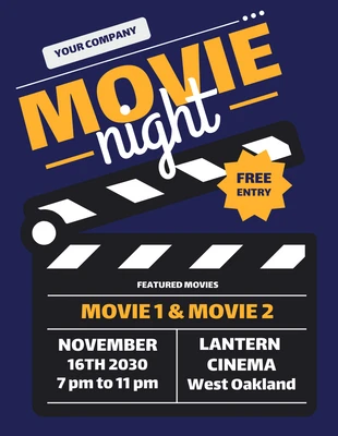 Free  Template: Dark Blue Modern Movie Night Flyer