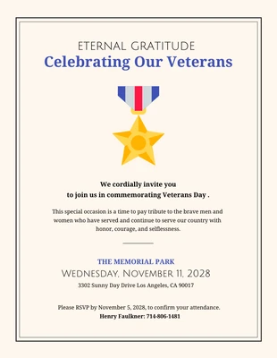 Free  Template: Invitación minimalista de melocotón para la celebración del Día del Veterano