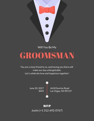 Free  Template: Soft Black Minimalist Groomsman Invitation