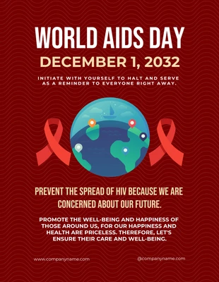 premium  Template: ملصق توضيحي حديث باللون الماروني لفيروس نقص المناعة البشرية/الإيدز في العالم