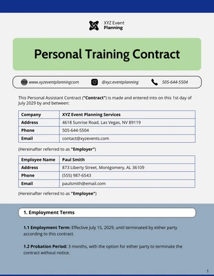 business  Template: Modelo de contrato de treinamento pessoal