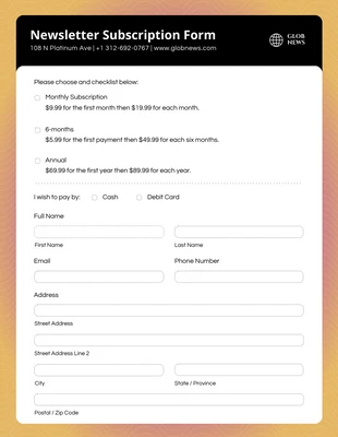 Free  Template: Black and White Simple Subscription Form