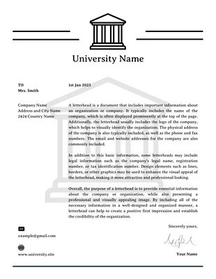 Free  Template: Black And White Minimalist University Letterhead Template