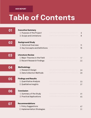 business  Template: جدول محتويات تقرير البيج والماروني OKR