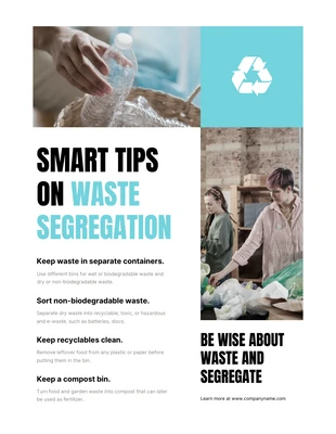 Free  Template: Poster bianco e ciano sulla raccolta differenziata dei rifiuti
