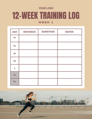 Free  Template: Brown Coffee Clean 12-Week Training Log Schedule Template (modèle de journal de formation de 12 semaines)
