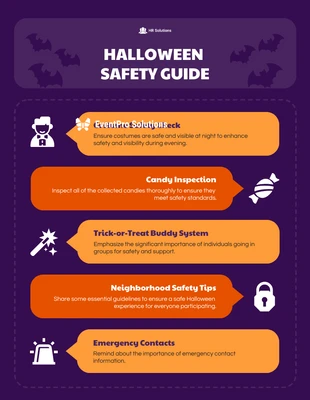 Free  Template: Viola Arancione Suggerimenti per la sicurezza di Halloween Infogaphic