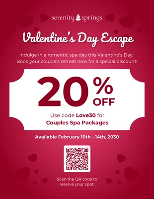 Free  Template: Poster promozionale per San Valentino alla Spa di coppia