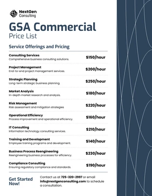 Free  Template: Modèle de liste de prix commerciaux GSA