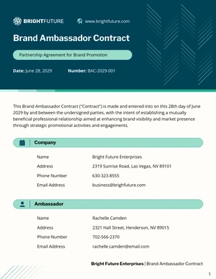 business  Template: Modello di contratto per ambasciatore del marchio