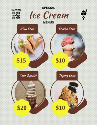 Free  Template: Menus simples de sorvete marrom e amarelo