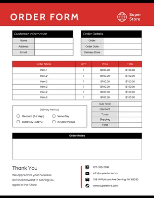 business  Template: Simple Minimalist Red Black Ecommerce Forms