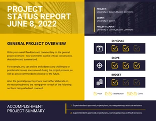Free  Template: Relatório de status do projeto amarelo
