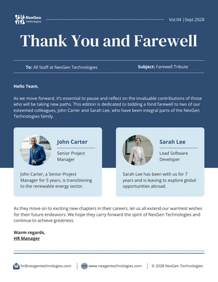business  Template: Employees' Farewell Email Newsletter