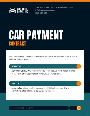 Free  Template: Contratto di pagamento dell'auto