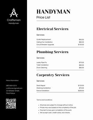 business  Template: Black and White Handyman Price Lists