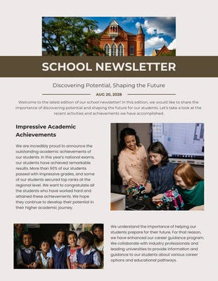 Free  Template: Brown & Cream School Newsletter Discovering Potential
