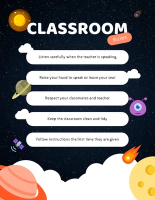 Free  Template: Pôster das regras da sala de aula Dark Playful Space