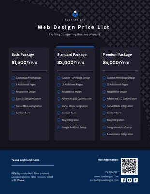 business  Template: Modelo de lista de preços de web design