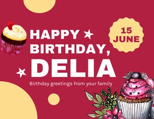 Free  Template: Rosa y amarillo alegre juguetón Ilustración de felicitación de cumpleaños Presentación