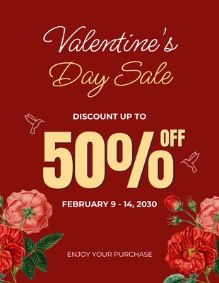 business  Template: Cartel floral rojo del amor de la venta del día de San Valentín