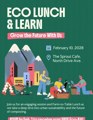 Free Template: ملصق فعالية غداء وتعلم بيئي