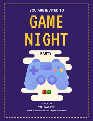Free  Template: Blue and Yellow Game Night Invitation Letter