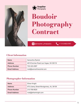 Free  Template: Contrato de fotografía boudoir