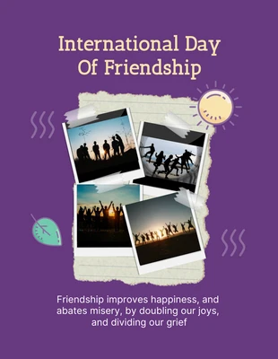 Free  Template: Dunkelviolettes klassisches Polaroid-Poster zum Internationalen Tag der Freundschaft