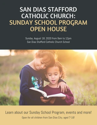 Free  Template: Folheto do evento de abertura da Escola Dominical Católica
