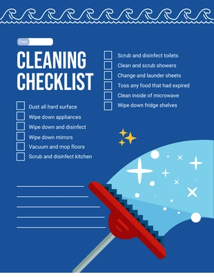 Free  Template: Ilustração lúdica moderna azul Lista de verificação de limpeza